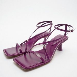 Zara Violet Strappy Heeled Leather Sandals Size 38 (F)